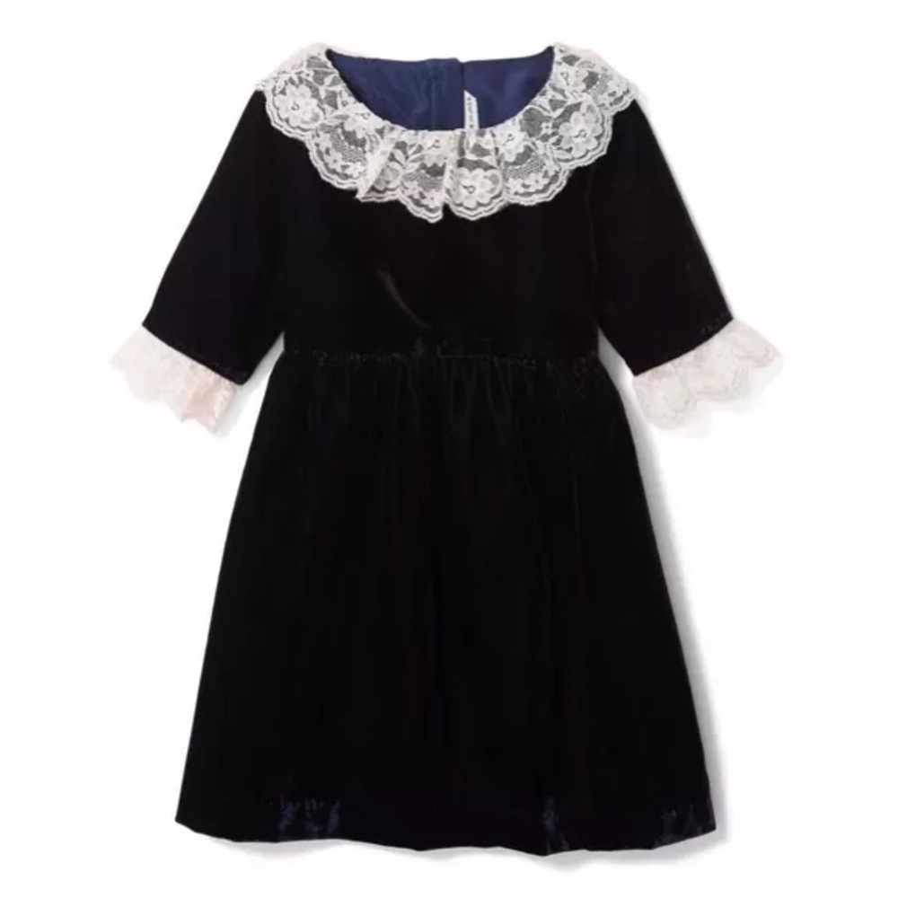 Janie and Jack Dark Marine Velvet Lace Trim Dress Holiday